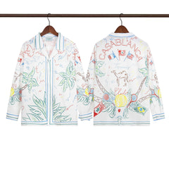 Casablanca Sketch Palm & Crest Silk-Style Shirt - White