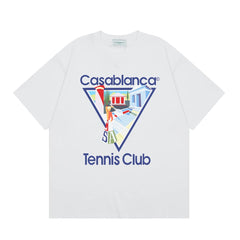 Casablanca Tennis Club Red Torch & Court T-Shirt - White
