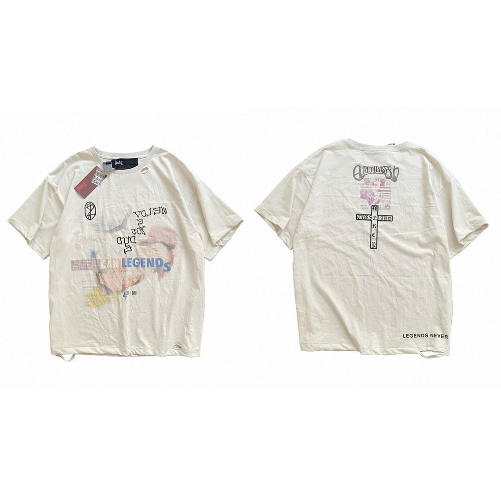 PALY Hollywood Cross & Art Graphic T-Shirt - Cream