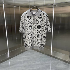 Casablanca Monogram Clover Knit Polo Shirt - Grey / Black