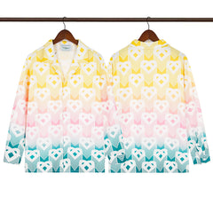 Casablanca Ombré Heart Monogram Silk-Style Shirt - Pink / Yellow