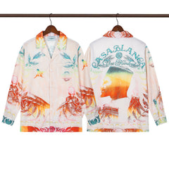 Casablanca Sunset Gradient & Coastal Silk-Style Shirt - Cream / Red