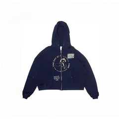 PALY Hollywood Circular Art Graphic Zip-Up Hoodie - Navy Blue