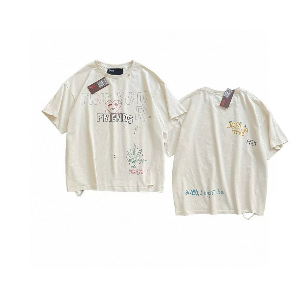 PALY Hollywood Multi-Lettering & Doodle Graphic T-Shirt - Cream
