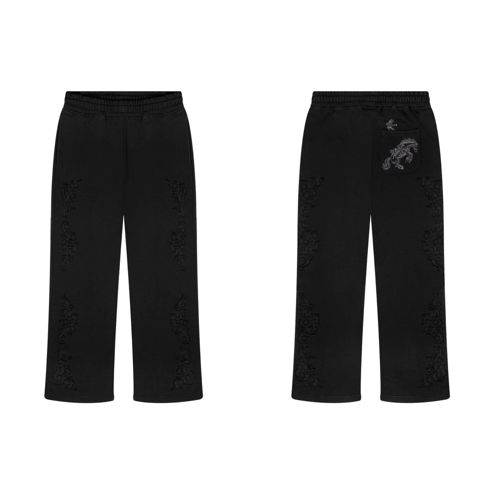 Derschutze Ornate Vine Embroidery Sweatpants - Black
