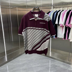 Casablanca Diagonal Stripe Knit Polo Shirt - Burgundy / White