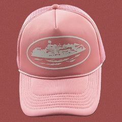 Cortiez Bold White Oval Ship Logo Trucker Hat - Pink