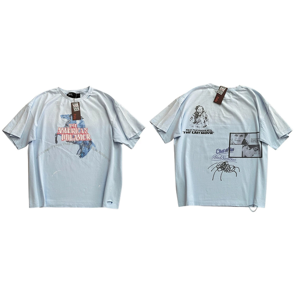 PALY Hollywood Spider & Vintage Collage Graphic T-Shirt - Light Blue