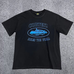 Corteiz "Rules The World" Alcatraz Graphic Tee (Black & Royal Blue Edition)