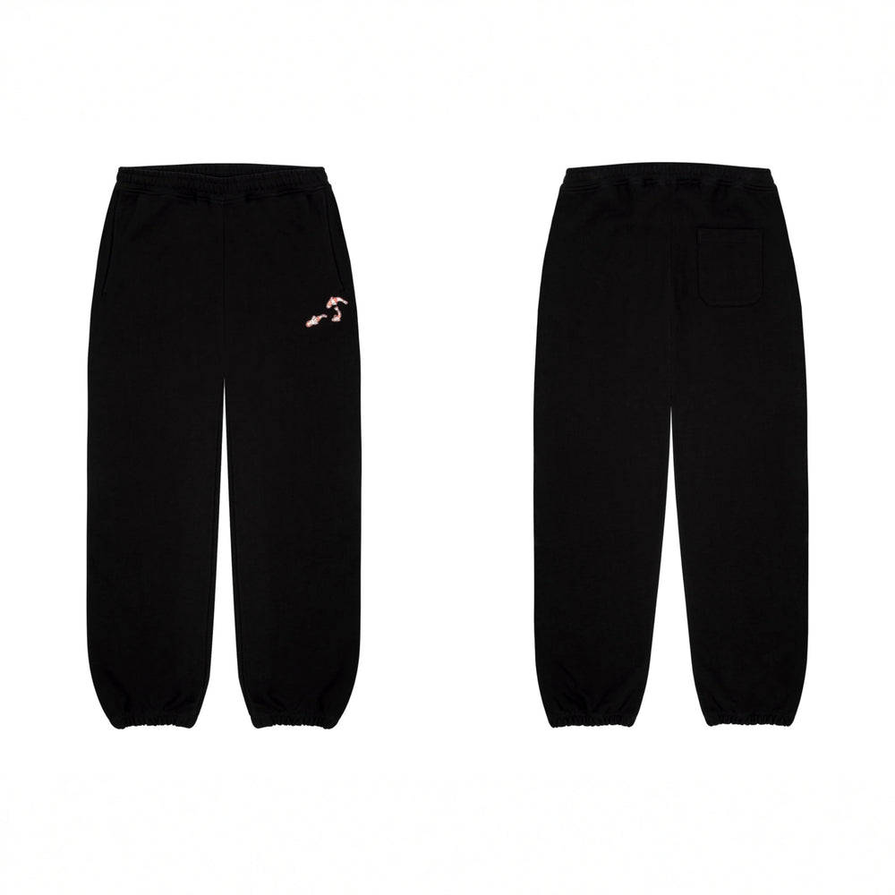 Derschutze Koi Fish Embroidery Sweatpants - Black