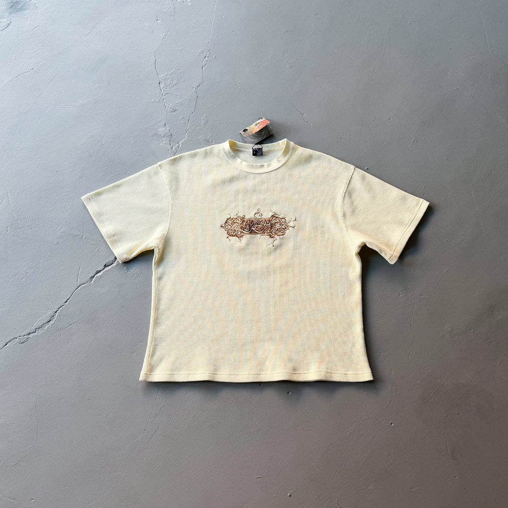 Derschutze Waffle Knit Chest Embroidery T-Shirt - Cream