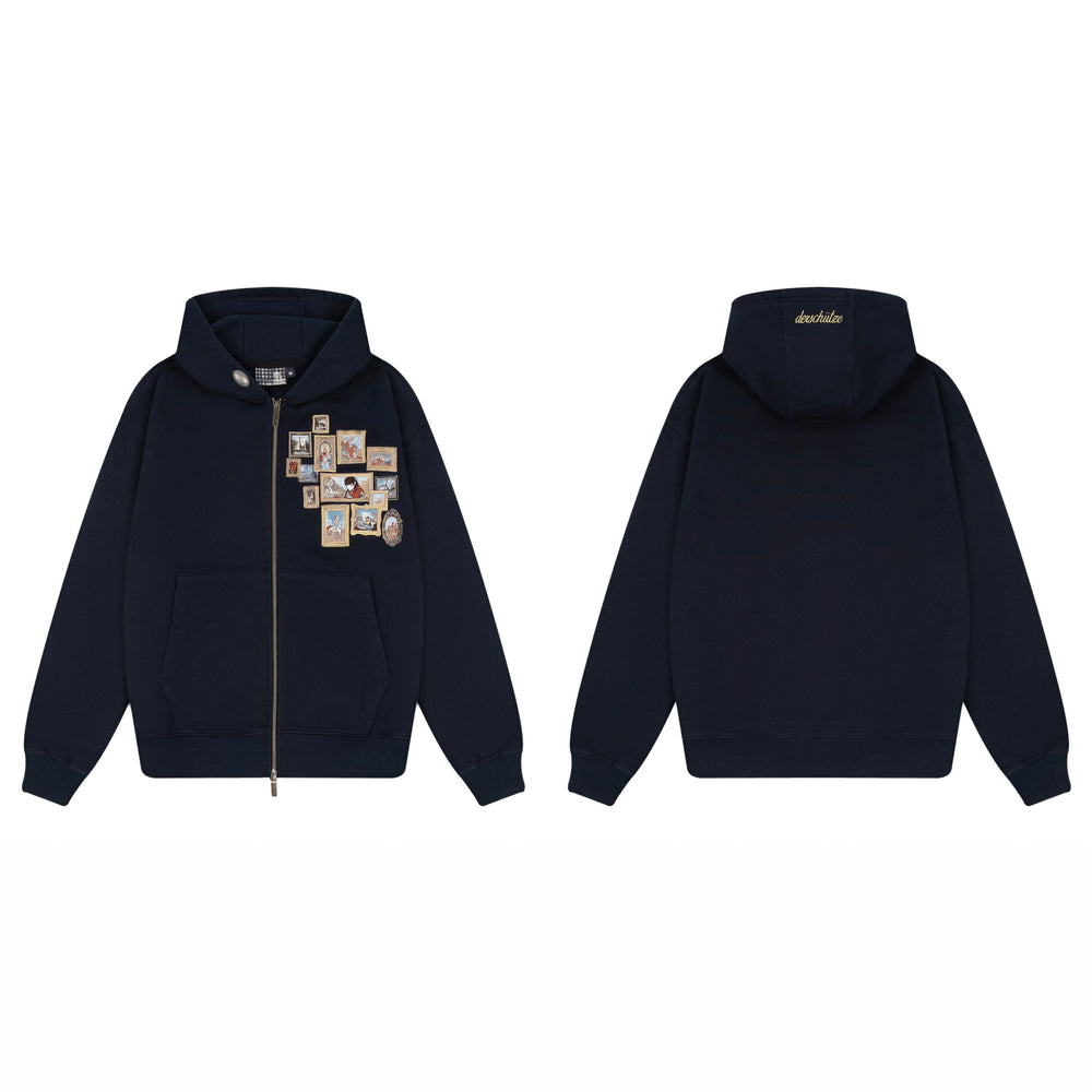 Derschutze Multi-Frame Collage Zip-Up Hoodie - Navy Blue