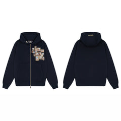 Derschutze Multi-Frame Collage Zip-Up Hoodie - Navy Blue
