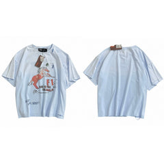 PALY Hollywood Vintage Equestrian Graphic T-Shirt - Light Blue