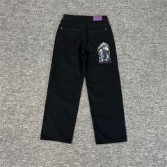 Derschutze Gothic Window Embroidery Straight Jeans - Black