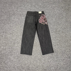 Derschutze Cherry Blossom Embroidery Straight Jeans - Charcoal Grey