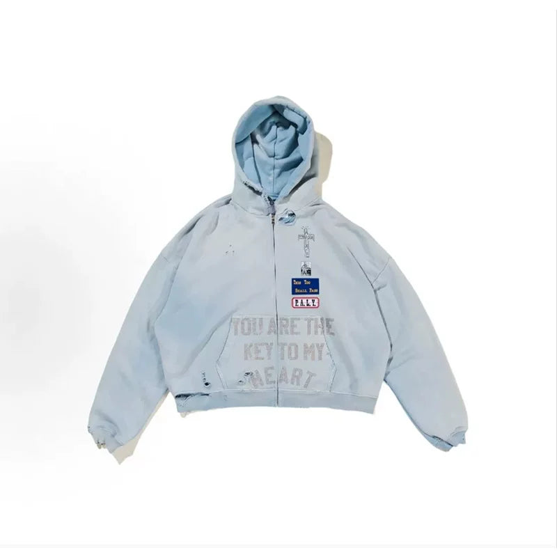 PALY Hollywood "Key To My Heart" Zip-Up Hoodie - Light Blue