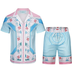 Casablanca Floral Medallion & Stripe Set - Light Blue / Multi