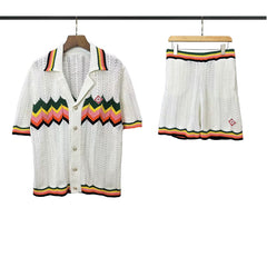 Casablanca Chevron Stripe Knit Set - White / Green / Pink / Yellow