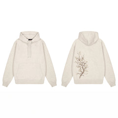 Derschutze Back Cherry Blossom Embroidery Hoodie - Oatmeal Marl