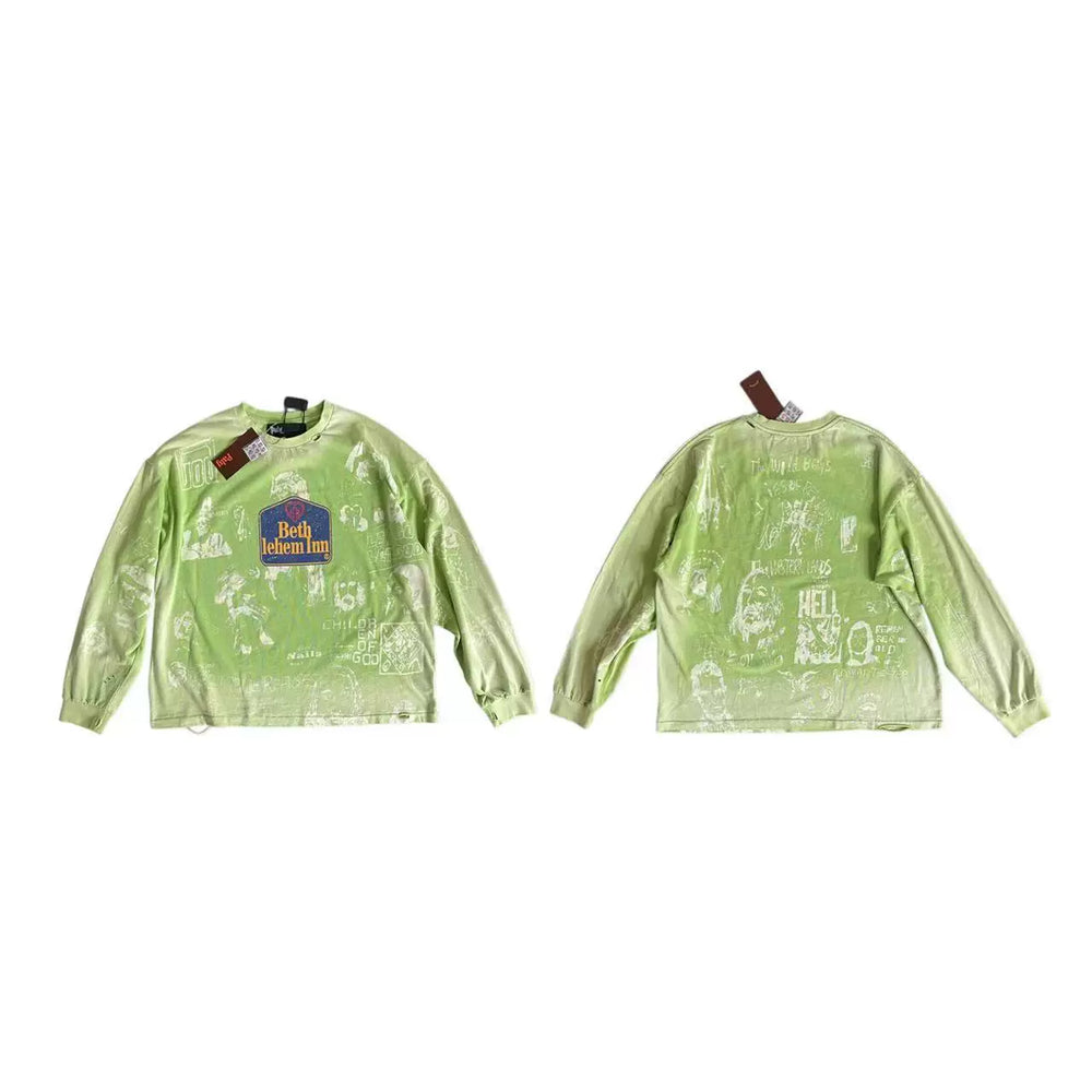 PALY Hollywood Vintage All-Over Doodle Long-Sleeve T-Shirt - Light Green