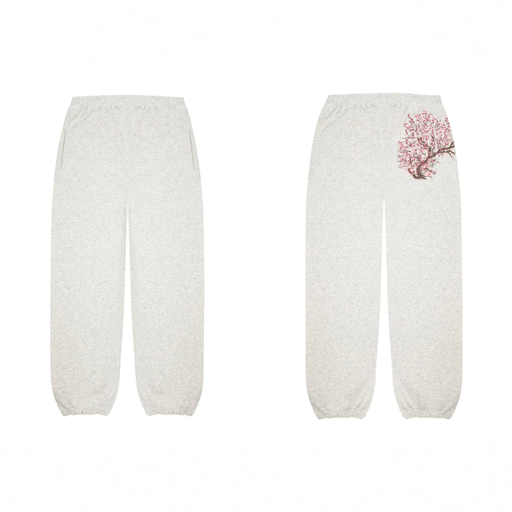 Derschutze Cherry Blossom Embroidery Sweatpants - Oatmeal Marl