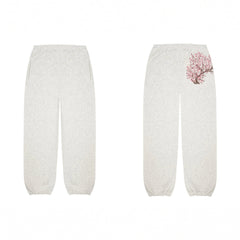 Derschutze Cherry Blossom Embroidery Sweatpants - Oatmeal Marl