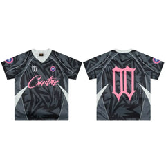 Corteiz Geometric Graphic Athletic Jersey T-Shirt - Black/Grey/Pink