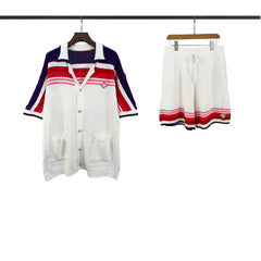 Casablanca Red & Blue Trim Knit Set - White / Red / Navy Blue