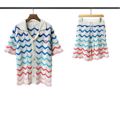 Casablanca Pastel Zigzag Wave Knit Set - White / Blue / Pink