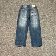 Derschutze Acid Wash Distressed Straight Jeans - Blue