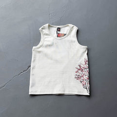 Derschutze Ribbed Side Floral Embroidery Tank Top - Off-White
