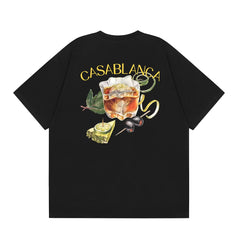Casablanca Cocktail & Olive Garnish Back Graphic T-Shirt - Black