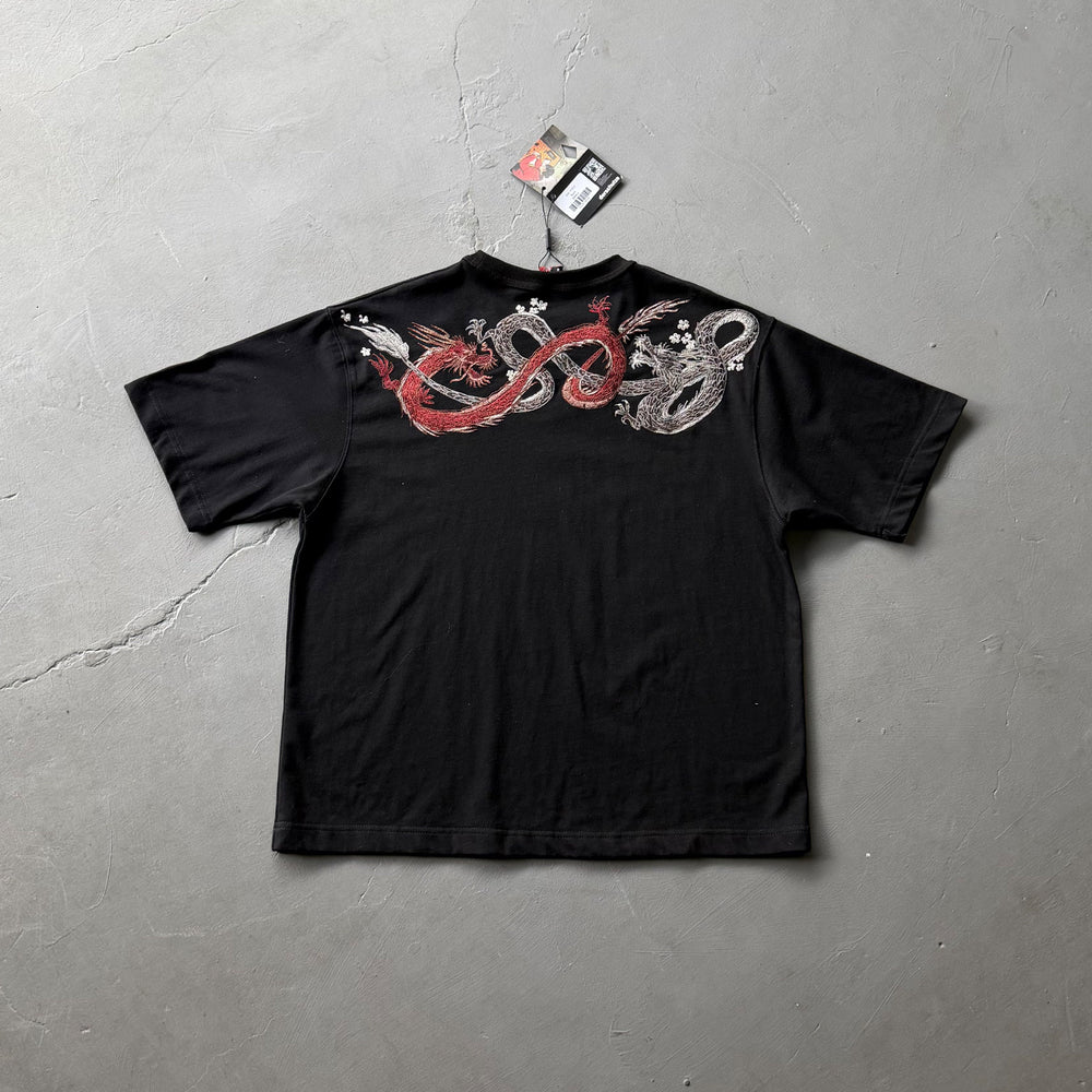 Derschutze Dual Dragon Embroidery Short-Sleeve Tee - Black