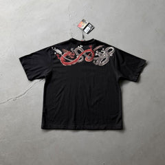 Derschutze Dual Dragon Embroidery Short-Sleeve Tee - Black