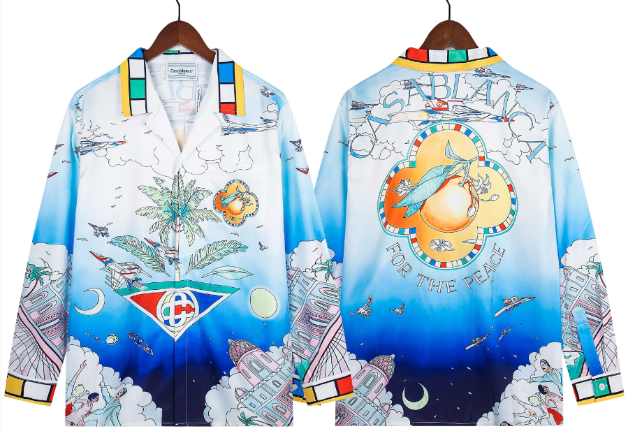 Casablanca Celestial Night Sky & Palm Silk-Style Shirt - Blue / White