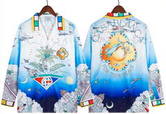 Casablanca Celestial Night Sky & Palm Silk-Style Shirt - Blue / White