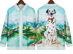 Casablanca Dalmatian Portrait Silk-Style Shirt - Blue / White