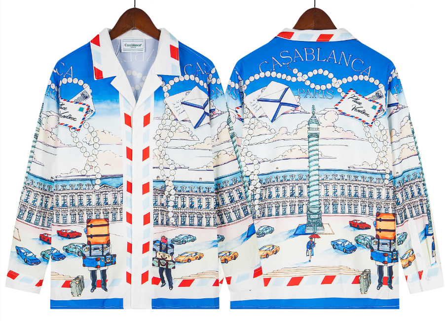 Casablanca Par Avion Airmail Monument Silk-Style Shirt - White / Blue