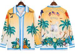 Casablanca Sunset Palm & Tropical Wildlife Silk-Style Shirt - Yellow / Blue