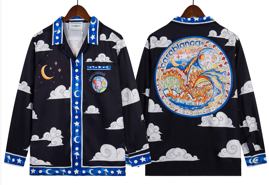 Casablanca Celestial Night Sky & Cloud Silk-Style Shirt - Black