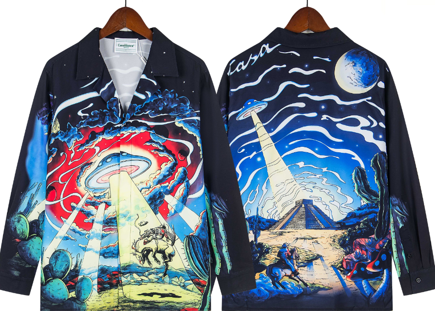 Casablanca UFO Abduction & Pyramid Silk-Style Shirt - Black