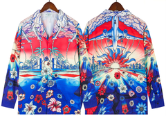 Casablanca Sunset Floral & Racing Silk-Style Shirt - Red / Blue