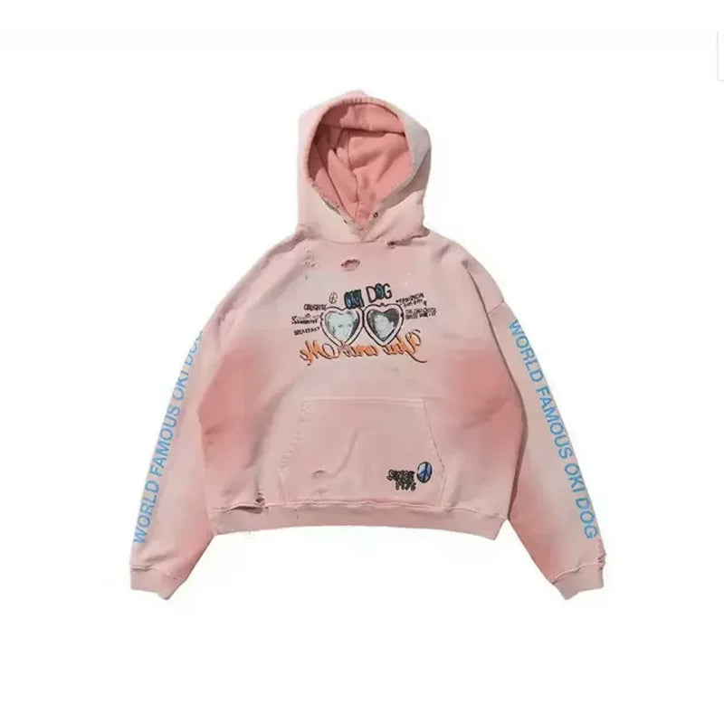 PALY Hollywood Pink Gradient Heart Mirror Graphic Hoodie - Pink