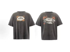 Saint Michael Burning Cassette & Boombox Graphic Vintage  T-Shirt - Black