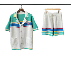 Casablanca Knit Set - White / Teal / Blue