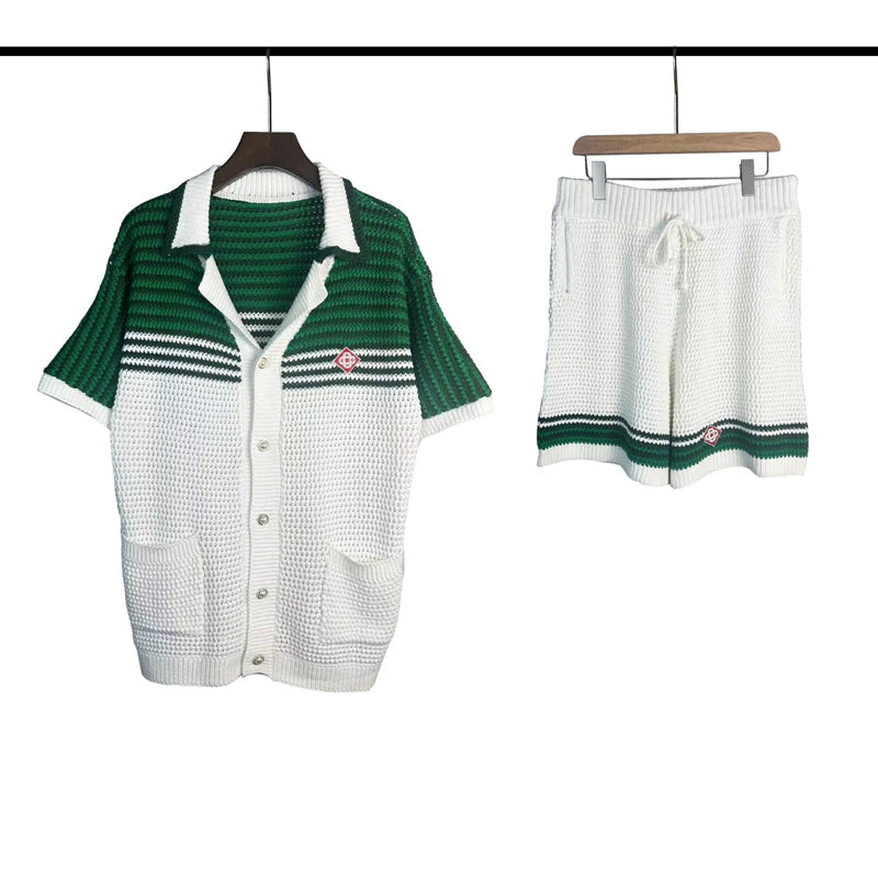 Casablanca Green Shoulder Stripe Knit Set - White / Dark Green