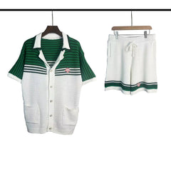 Casablanca Green Shoulder Stripe Knit Set - White / Dark Green