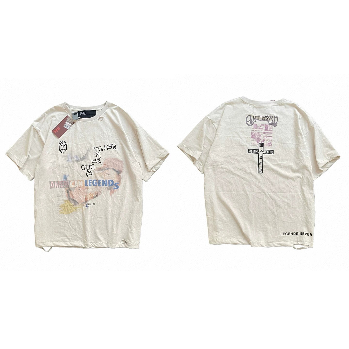 PALY Hollywood Cross & Art Graphic T-Shirt - Cream