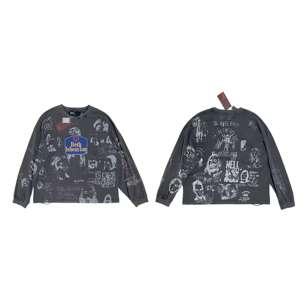 PALY Hollywood Vintage All-Over Doodle Long-Sleeve T-Shirt - Black